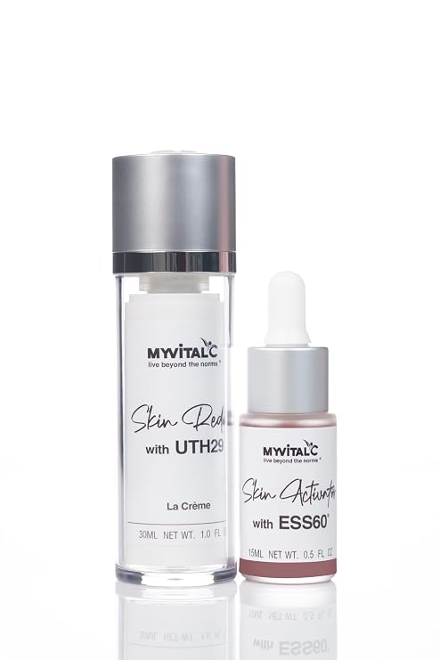 Skin Care Reduo Set by MyVitalC with UTH29 Infused Facial Cream 1oz & 0.5oz of ESS60 Infused Skin Activator - Reduce Fine Lines & Wrinkles - Support Wound Healing & Tissue Repair Cream - Skin Care Set