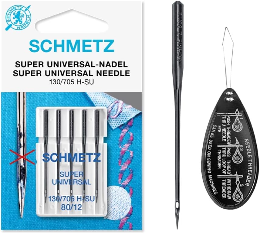 Super Universal (NonStick/Anti-Glue) Sewing Machine Needles, Size 80/12, Includes Large Needle Threader