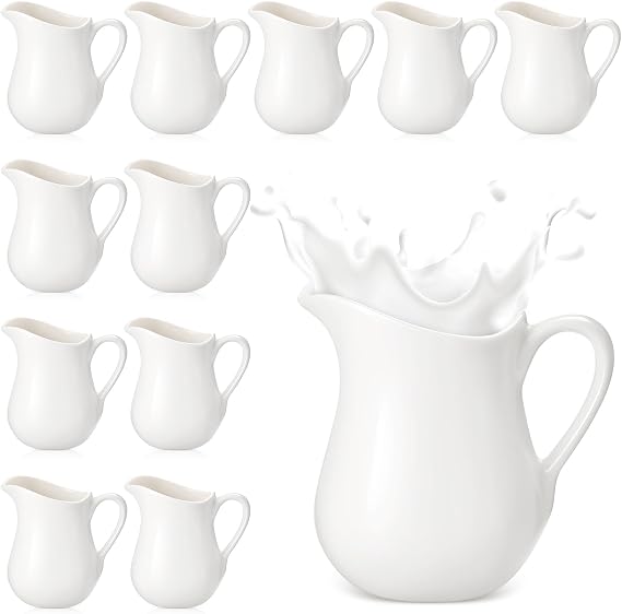 Nuanchu 12 Pcs 3 oz Small Creamer Milk Pitcher, Classic White Porcelain Creamer with Handle, Ceramic Maple Syrup Dispenser, Coffee Dairy Container for Milk Sauce Salad, Microwave