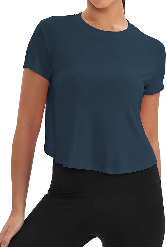 Mippo Workout Tops for Women Short Sleeve Athletic Tops Crop Running Shirts