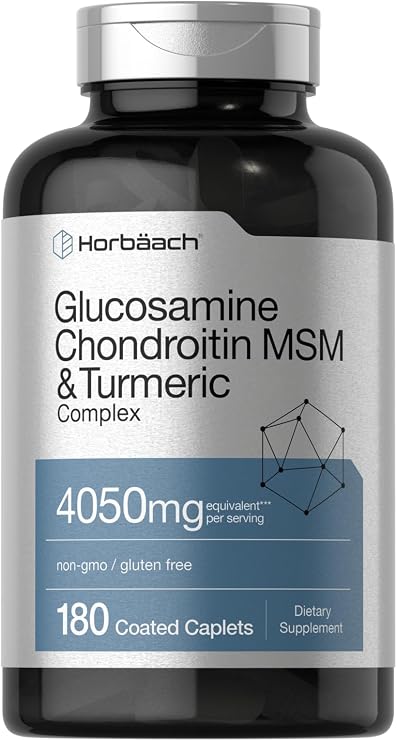 Horbaach Glucosamine Chondroitin MSM | 180 Caplets | with Turmeric | Triple Strength Formula | Non-GMO & Gluten Free Supplement