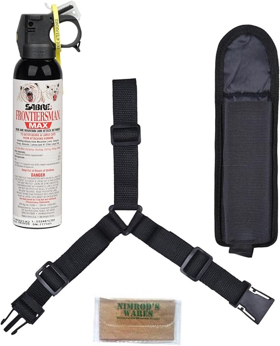 Nimrod's Wares Frontiersman Max Bear and Mountain Lion Spray + Chest Holster 9.2oz 40ft FBADX-08 Bundle with Microfiber Cloth