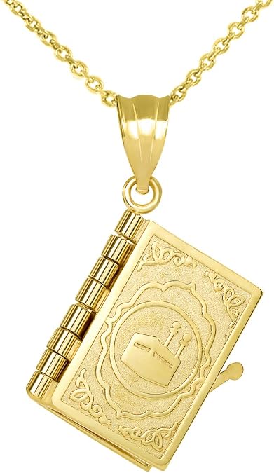 Qur'an 14k Gold Arab Islamic Sacred 3D Book Muslim Bible Koran Necklace