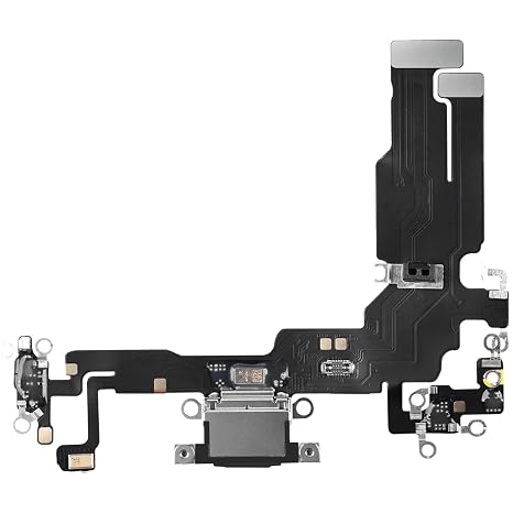 Johncase OEM USB Charging Port Dock Connector Flex Cable + Microphone Mic Replacement Part Compatible for iPhone 15 All Carriers (Black)