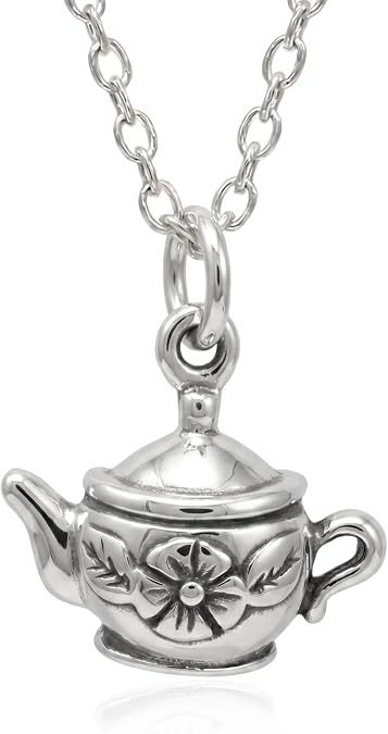 Teapot Sterling Silver Charm Necklace for Women | Handmade Dainty Necklace, English Tea Room Pendant, Everyday Minimal Layering Jewelry, 18"