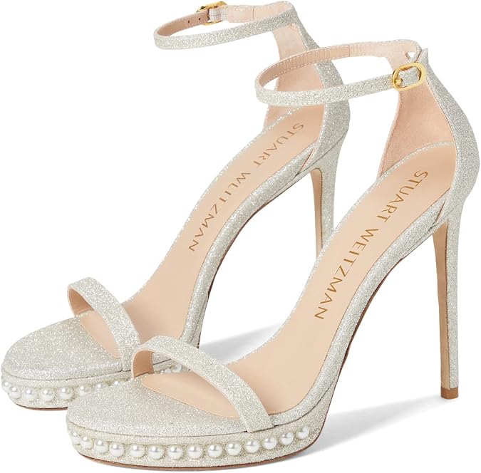 Stuart Weitzman Womens Nudistdisco Pearl Sandal Platino 8 B