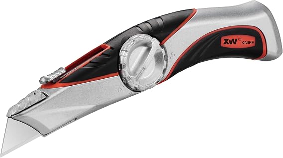 XW Heavy Duty Retractable Utility Knife with Twist Lock for Fixed Drywall Knife with Long Handle, 3 Spare Blades in Storage