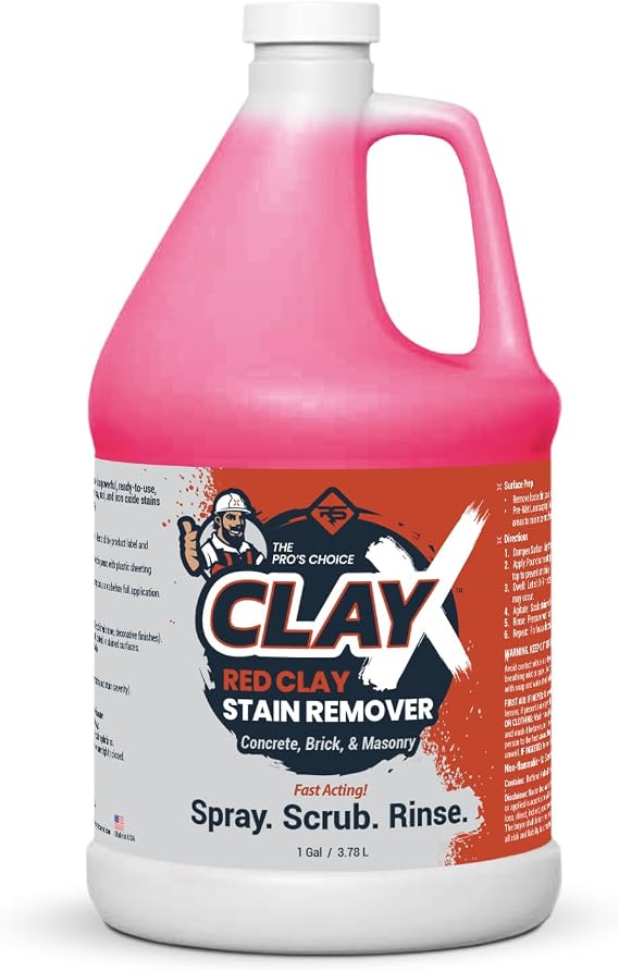 RadonSeal Clay-X Red Clay Stain Remover for Concrete, Brick & Masonry | Professional-Strength Concrete, Brick, Paver Cleaner for Red Dirt, Rust & Iron Oxide Stains