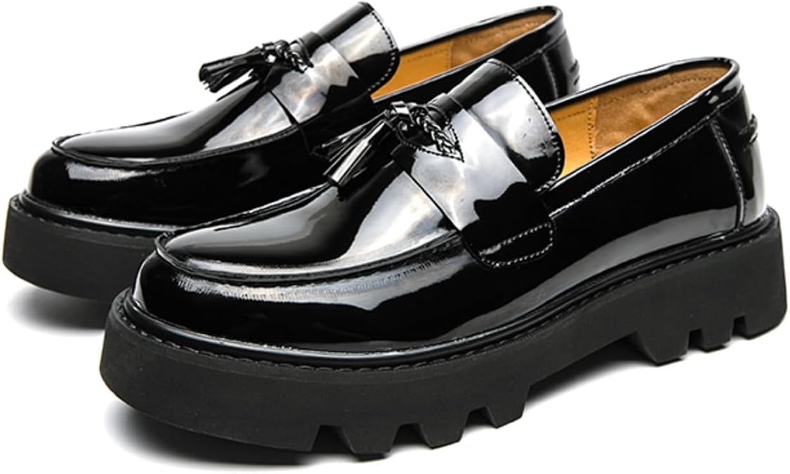 Men's Patent Leather Slip-On Tassel Dress Platform Loafers Casual Non-Slip Penny Formal Shoes Business Party Wedding Prom Moccasins Boat Shoes
