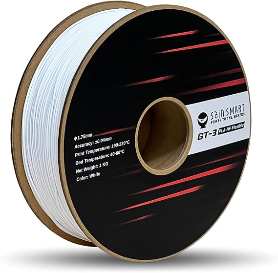 SainSmart GT-3 High Flowability Flexible PLA Filament 1.75mm, High Flow 3D Printer Filament for High-Speed Printing, 2.2 LBS (1KG) Spool, Dimensional Accuracy +/- 0.04mm, White