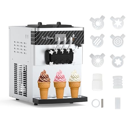 Commercial Soft Serve Ice Cream Maker - High Output with Dual Flavor Twist - Stainless Steel Design - 22-30LH Capacity, LCD Display, Auto Clean - Ice Cream Maker Ideal for Bars & Restaurants.