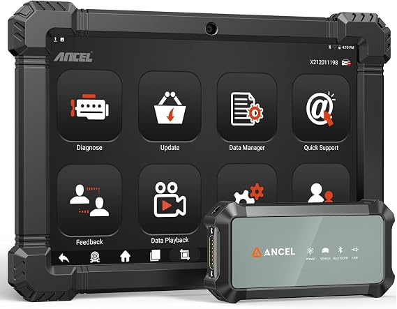 ANCEL X7HD PRO 10.1'' Heavy Duty Truck Scanner, Full-System Diesel Diagnostic Tool with DPF Regen, 42+ Reset, Bi-Directional and Active Test, ECU Coding, HDOBD/OBD2 Scanner for Diesel Trucks - Grey