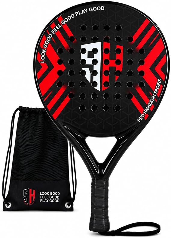 Padel Racket in 100% Carbon Fiber, Pro Paddle Rackets for Adults, Light & Durable Ultra Soft EVA Foam Paddle Tennis Racket Perfect for Beginners & Players of All Ages