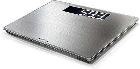 Soehnle Style Sense Safe Digital Scales with Extra Large silver Extragroße Edelstahl-Trittfläche mit Anti-Fingerprint LCD-Anzeige 45cm 100-g-Teilung Auto On/Off mit Batterien kg/lb/st