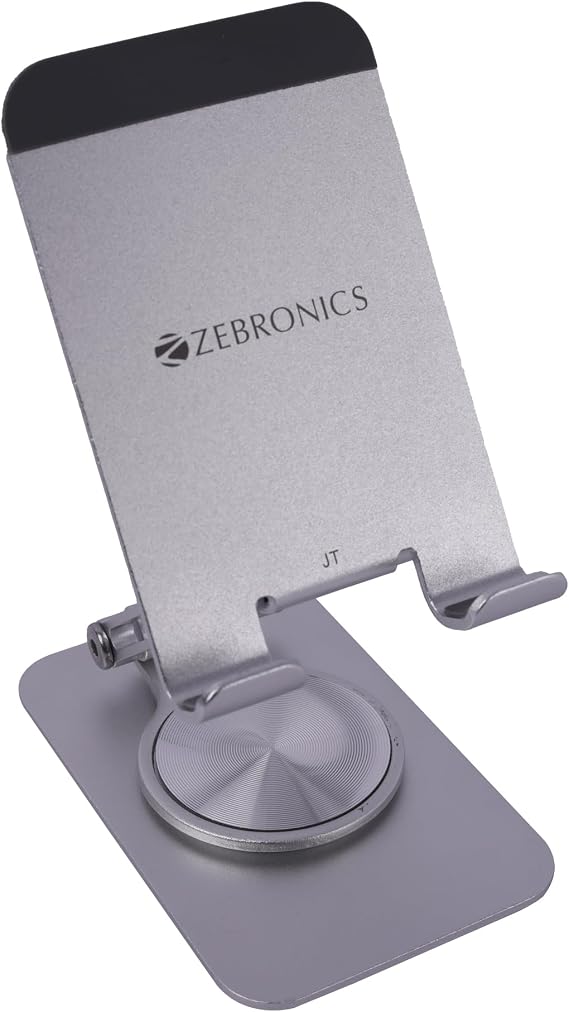 ZEBRONICS Newly Launched MTS150 Foldable Mobile Holder with 360 Fidget Rotation, Foldable Design,Multi Angle Adjustment, Anti-Skid Base,Anti Skid Resting Pad,180 Stepless Tilt Adjustments (Silver)