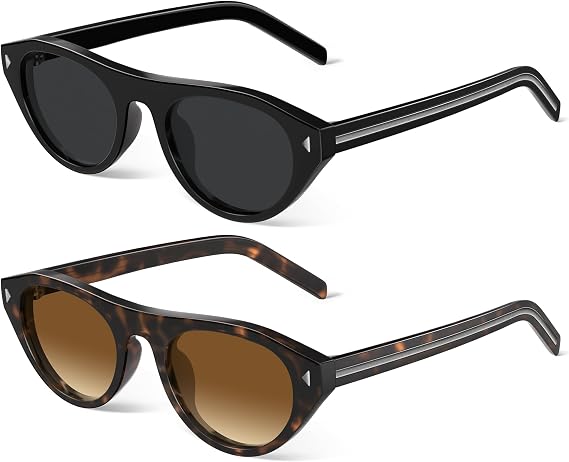Retro Oval Cat Eye Sunglasses for Women - Trendy Y2K 90s Vintage Designer Sun Glasses for Driving Traveling Outfit