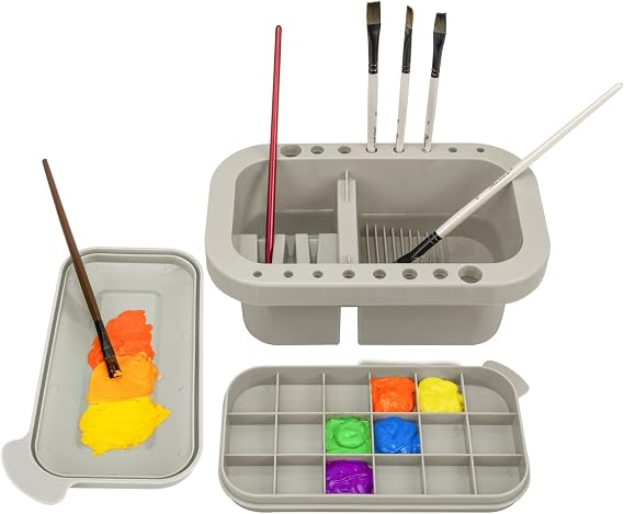 MyLifeUNIT Paint Brush Cleaner, Paint Brush Holder with Palette, Grey