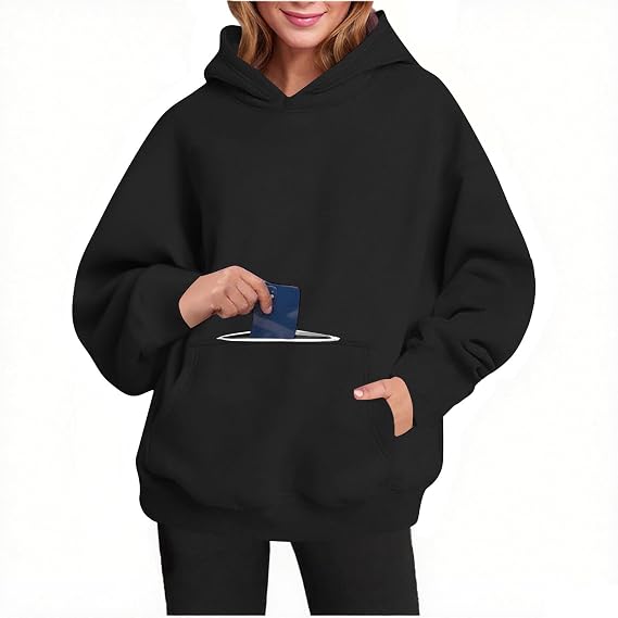 Women's Oversize Hoody with Hood Comfortable Cotton Pullover Casual Hoodie Plain Basic Hoody Long Sleeve Sweatshirt with Pockets Tops Sports Jumper Autumn Winter Sweat Jacket