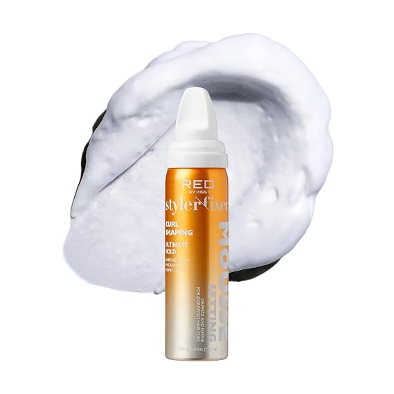 Red by Kiss Setting Mousse Braid Frizz Control, Curl Definition, Shine, Maximize Volume, Ultimate Hold, Long Lasting, Non Sticky Creamy Foam Style Perfector (2 Ounces, Curl Enhancer)