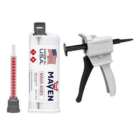 Maven MMA 4085 Methacrylate Adhesive (Backup for Plexus MA685), Clear UV Stable, 10:1 Mix Ratio, High-Performance Solid Surface Bonding (Cartridge + Dispenser, 50ml)
