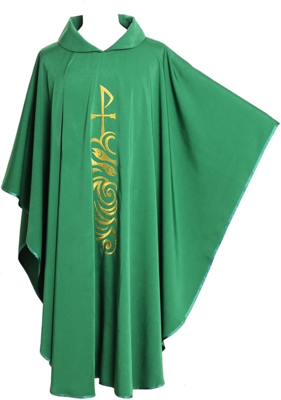 BLESSUME Priest Chasuble Green Embroidered Catholic Church Robe
