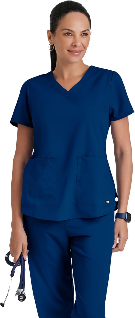 Greys Anatomy Womens Aubrey Top Two Pocket VNeck Scrub Top with Shirring Back