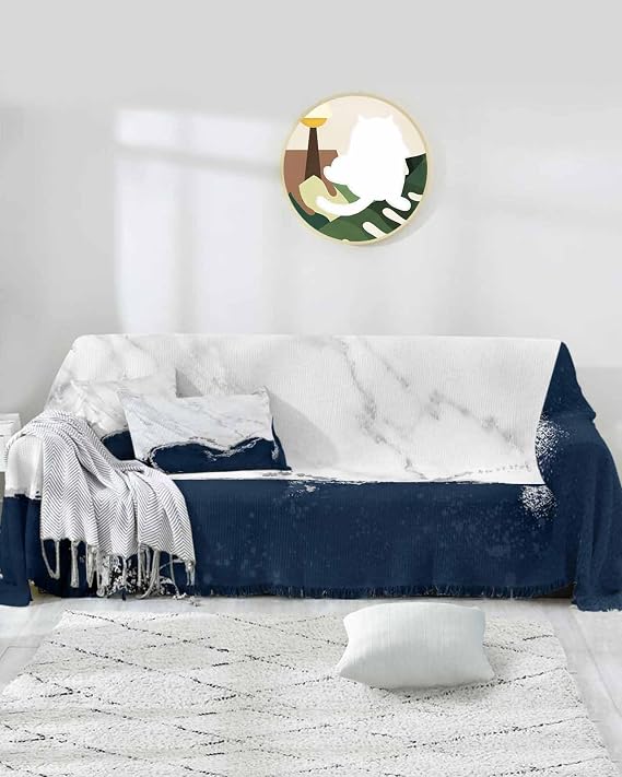 Blue Marble Crack Sofa Covers for 3 Cushion Couch, Washable Sectional & L Shape Couch Covers for Dogs/Cats/Kids, Modern Abstract Geometric Texture Non Slip Sofa Slipcover Futon Cover 71''x150''