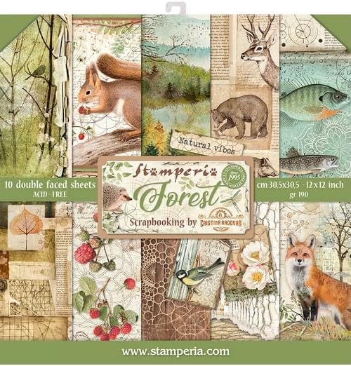 STAMPERIA INTERNATIONAL, KFT PAPER PAD 12X12 10PK FOREST, 30.5 x 30.5 (12" x 12"), Multicoloured
