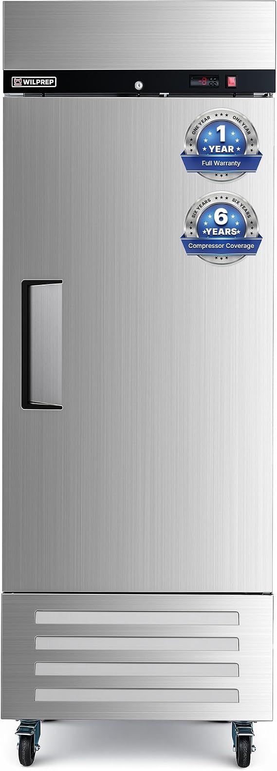 Wilprep 29" Stainless Steel Commercial Freezer, 17.6 cu. ft. UL Certified Single-Door Cabinet Freezer, Swing Door Frozen Foods Cabinet Cold Storage Unit with 4 Adjustable Shelves for Restaurant Bar