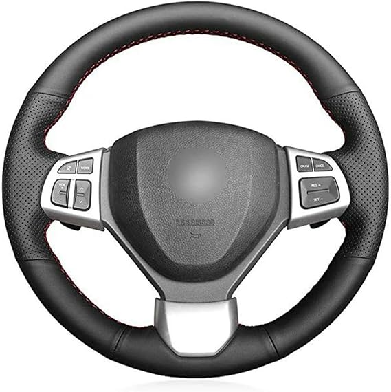 Steering Wheel Cover Hand Sewing for Suzuki Swift Sport 2012-2017 for Vitara S 2016 2017 2018 2019 Black Artificial Leather Breathable Anti-Slip Protector, Vehicle Specific Fit