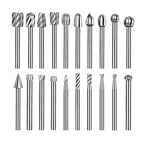 Carving Bits 20pcs Rotary Bits Burr Set Wood Engraving Router Bit with 1/8" Shank Rotary Tools Accessories for DIY Woodworking Carving Engraving Drilling