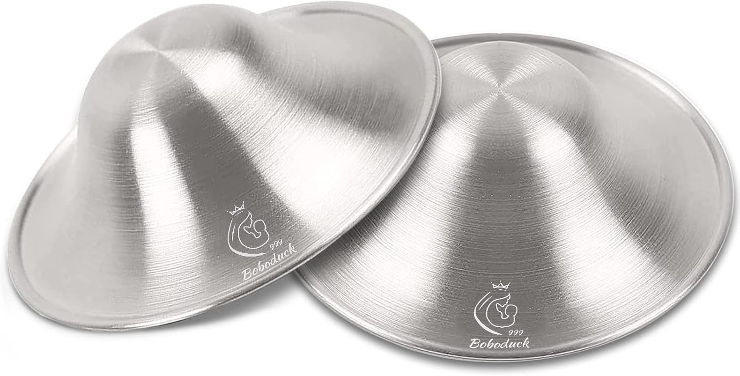 Boboduck Silver Nipple Shields, 999 Silver Cups for Breastfeeding, Essentials Breast Shields for Nursing Newborns, Silver Nipple Guards and Pads Large