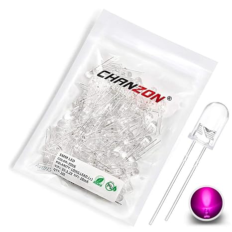 CHANZON 100 pcs 5mm Pink LED Diode Lights(DC 3V 20mA)