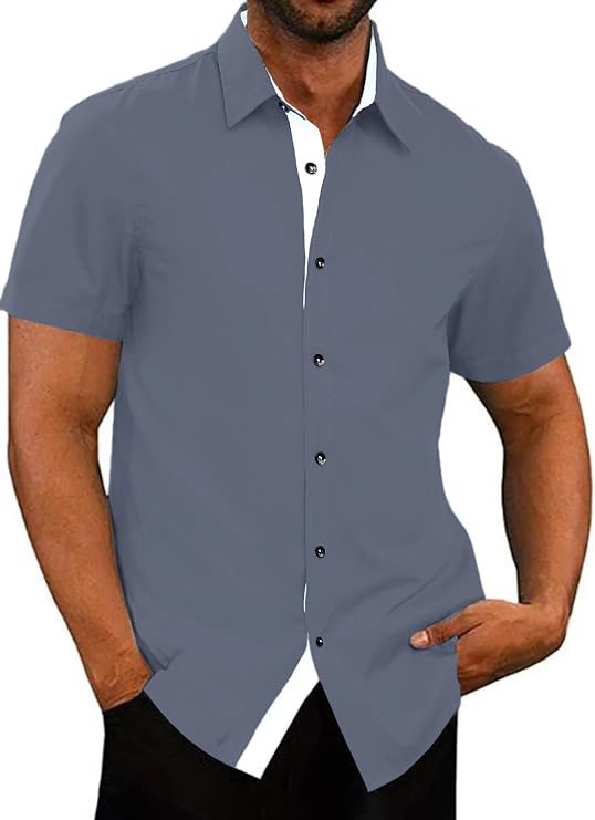 JMIERR Men's Casual Button Down Dress Shirt Short Sleeve | Wrinkle Free, Business, Muscle Regular Fit, Non Iron, Button Down, Short Sleeve