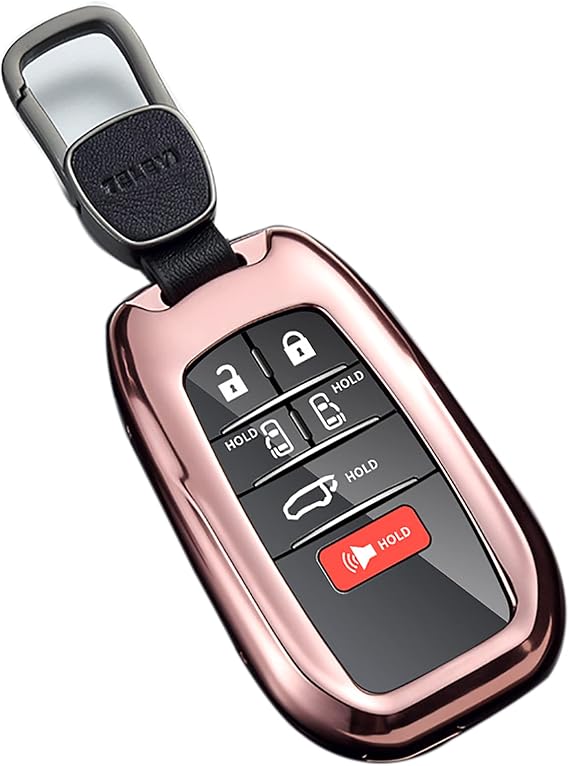 Kwak's Key Fob Cover Case for Toyota Sienna 2021 Metal Smart Key Protection Holder Shell ,Compatible for 2021 RAV4 Prime (Rose Gold,Buckle)