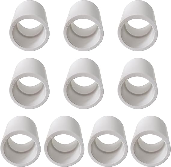 White PVC Pipe Coupling Adapter, 1 inch Socket x Socket, Sch40 PVC Coupling, Straight Pressure Pipe Fittings, 10 Pack