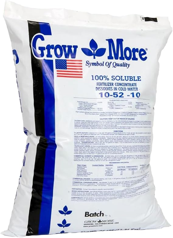 Grow More 10-52-10 NPK Fertilizer - 25lbs of High Phosphorus Fertilizer for Plants - 100% Water Soluble - Bloom Boost for Flowers - Phosphorus for Plants to Achieve Big Blooms & Growth