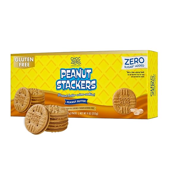 ChocZero Peanut Stackers, Sugar Free Peanut Butter Cookies, Gluten Free | No Sugar Alcohols, Keto, Low Carb, High Fiber, 24 Cookies