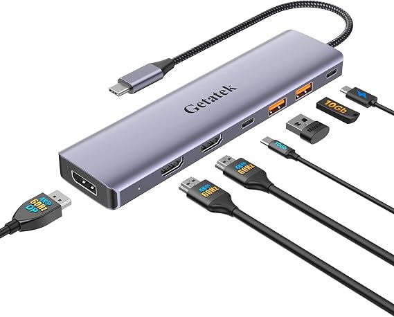 10Gbps USB C Hub with Triple Display Docking Station, 4K@60Hz DP, Dual HDMI Adapter, 7-Port USB-C Laptop Docking Station for Dell Hp Lenovo Surface, 3 USB 3.2 Port Hub & 100W PD