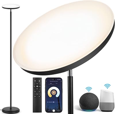 OUTON Smart LED Floor Lamp, 30W3000LM Dimmable Bright Torchiere Sky Lamp Compatible with Alexa Google Home, WiFi Remote, Tall Standing Lamp with 4 Color Temperature for Living Room Bedroom Office