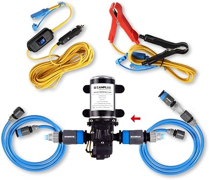CAMPLUX 12V Water Pump Kit, 1.6 GPM 65 PSI High Pressure Pump for Caravan RV Boat Gas Hot Water System