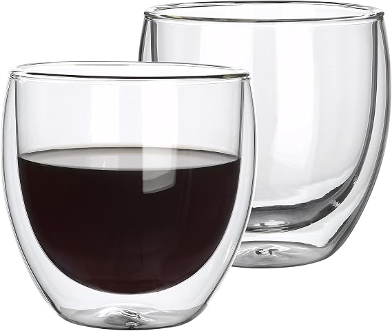 2pcs 8.5OZ250ml Coffee Glasses Clear Insulated Coffee Mug, Glass Coffee Mug Double Wall Glass Coffee Mugs, Espresso Cup Glass Coffee Cups Double Wall Glass Tumbler For Latte Cappuccino Coffee