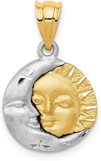 Solid 14k Sun & Moon Charm Pendant (21mm x 14mm)