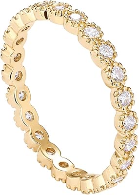 PAVOI 14K Gold Plated Rings Cubic Zirconia Band | Marquise Milgrain Eternity Bands | Gold Rings for Women
