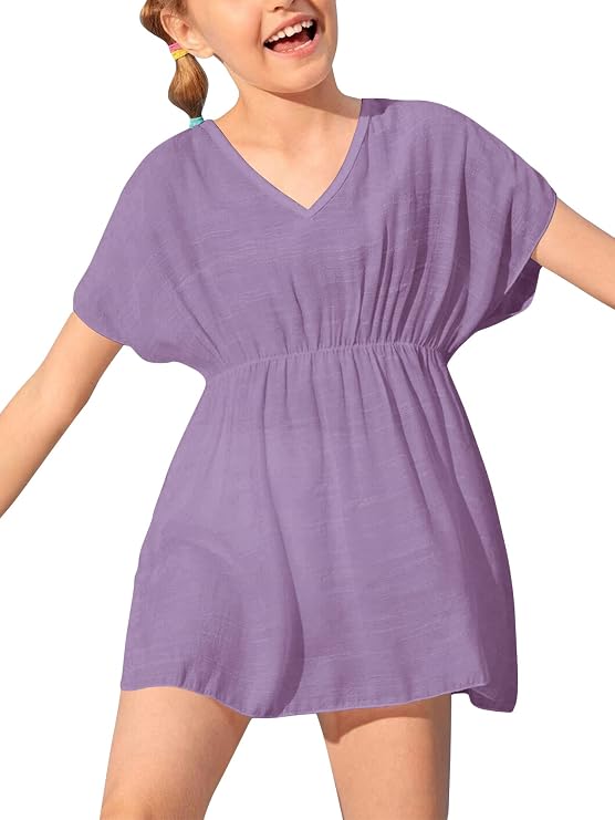 Fommykin Girls Swimsuit Cover Up V Neck Cute Sweet Bikini Tunic Dress