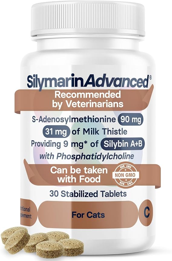 Liver Health Supplement for Cats - Milk Thistle for Cats Liver Support with S-Adenosylmethionine (Same) & Silybin - 30 Tablets