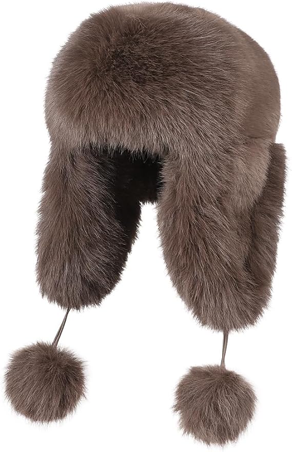 SIQITECHNO Women Faux Fur Trapper Hat with Pompoms Furry Ear Flaps Hat Bobble Cap Warm Snow Cap