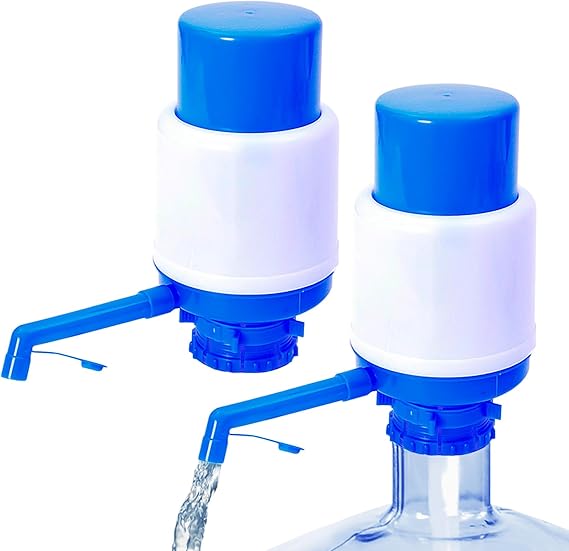 2 Pack Manual Water Pump for 5 Gallon Bottle, Portable Hand Pressure Pump Water Jug Dispenser with Protective Spout Cap Fits Most 2-6 Gallon Water Coolers