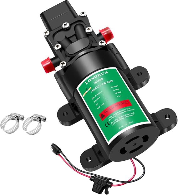 LONGRUN 12V Water Pump Diaphragm Sprayer Pumps with Adjustable Pressure Switch, 3L/Min 0.8GPM 65PSI Self Priming Fresh Water Pump for RV, Camper, Marine Boat, Lawn Watering