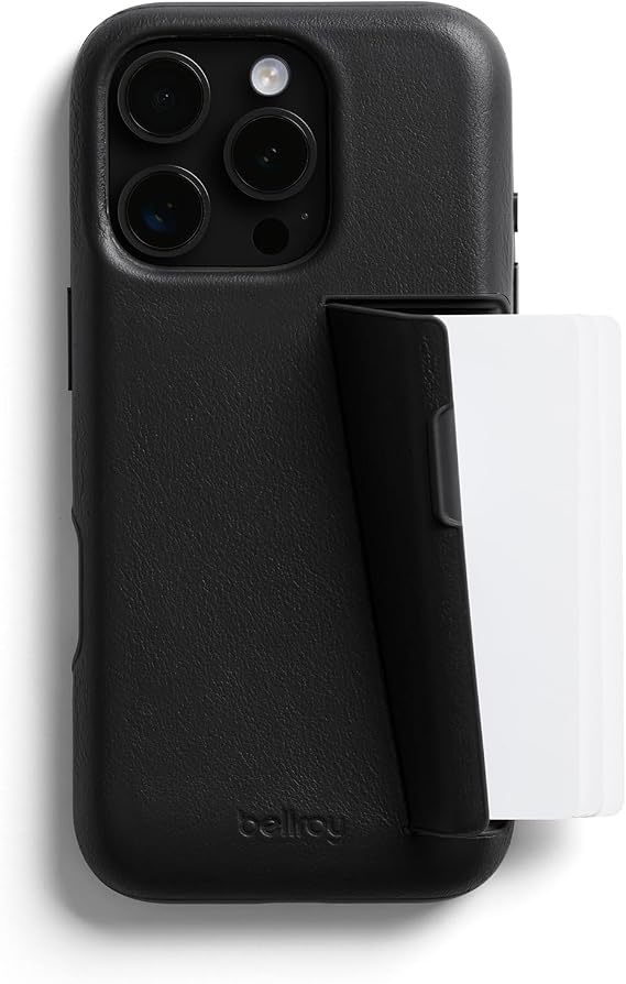 Bellroy Phone Case – 3 Card, Compatible with iPhone 16 Pro - Black | Slim leather phone case and phone wallet for iPhone 16 Pro with storage for 3 cards and a slimline profile